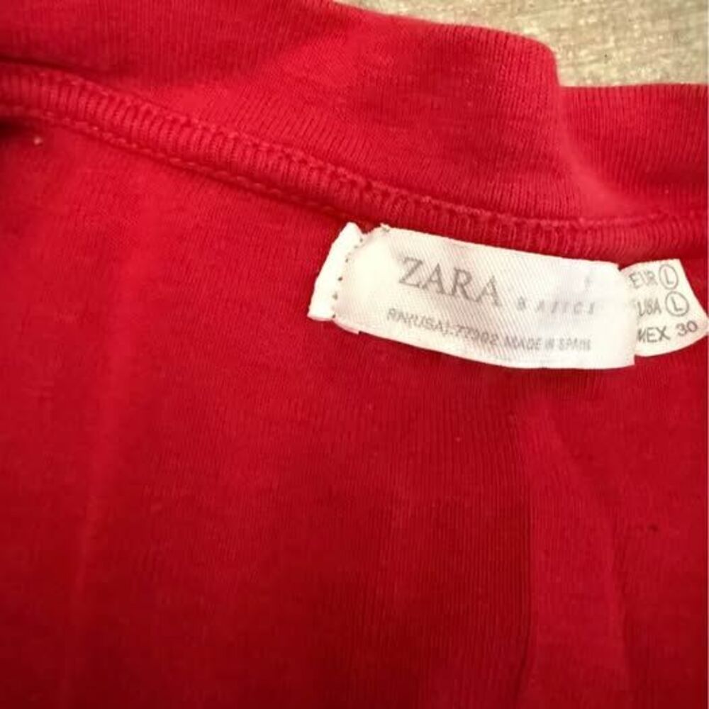 Zara Basics Red V-Neck Long Sleeve Shirt large vibrant red large - Picture 3 of 5